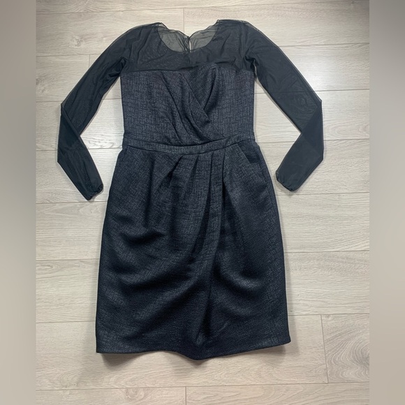 Escada Wool Mesh Sleeve Knee Length Black Sheath Cocktail Dress - Picture 3 of 16